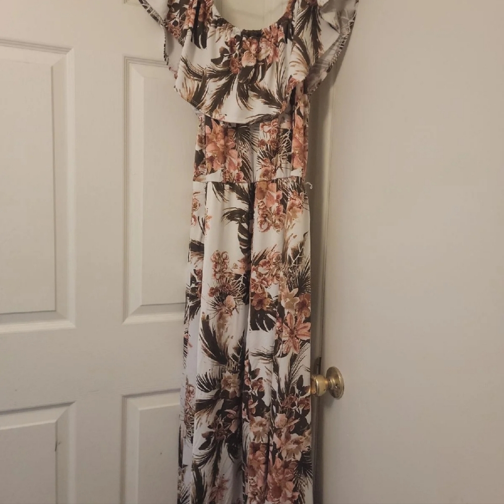 Brown white maxi dress